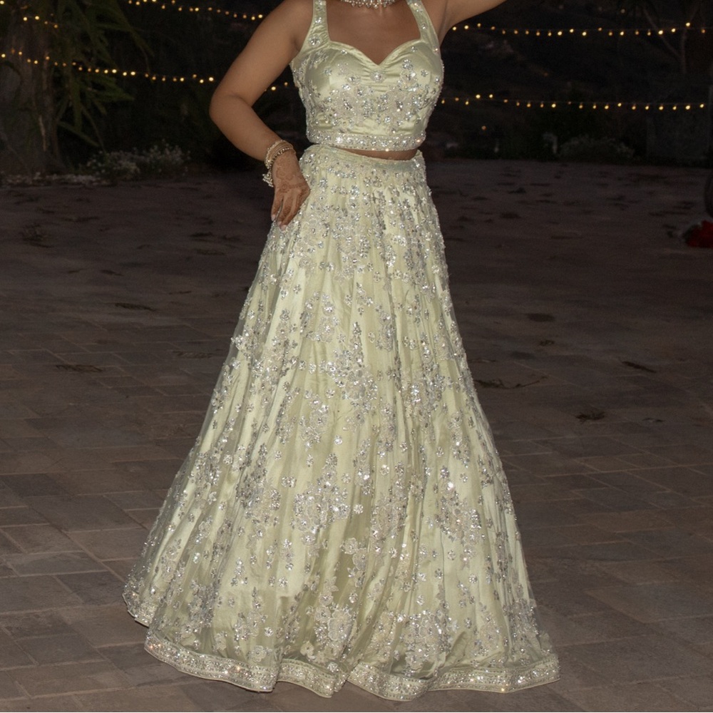 Light green and silver Lehenga